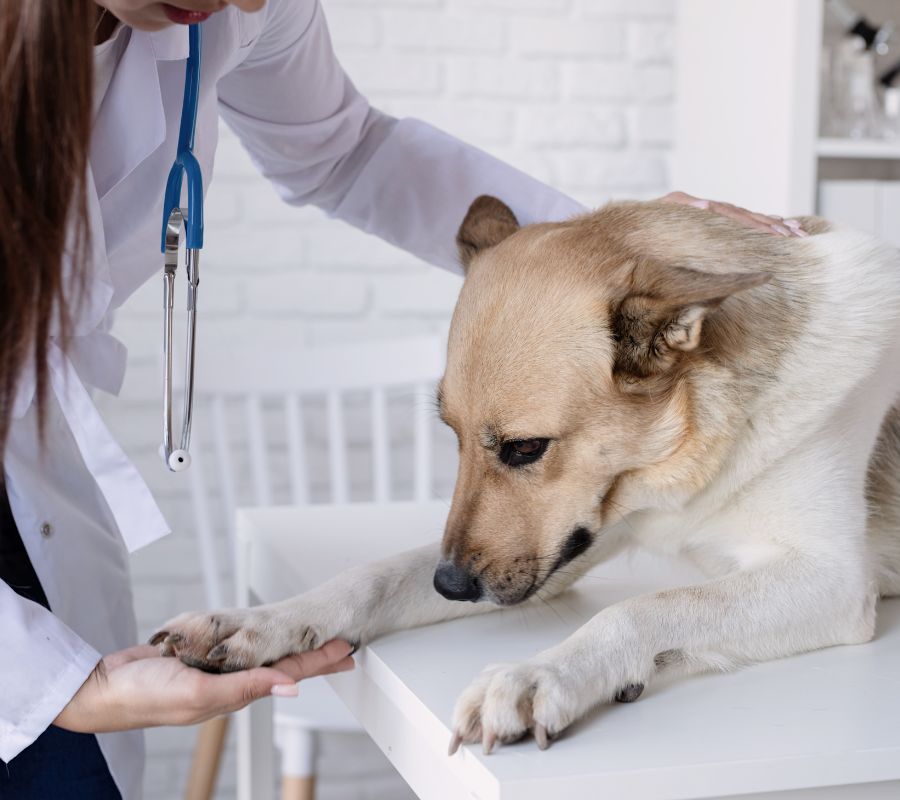 vet examinig a dog with stethoscope
